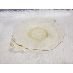 Vintage Lancaster Cane Landrum Yellow Depression Glass MCM‎ Barware Trinket Tray